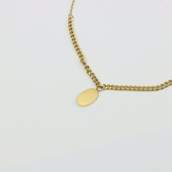 Chic Dual Chain Yellow Necklace with Polished Oval Pendant Charm, XPNL0366 - Picture 8 of 14